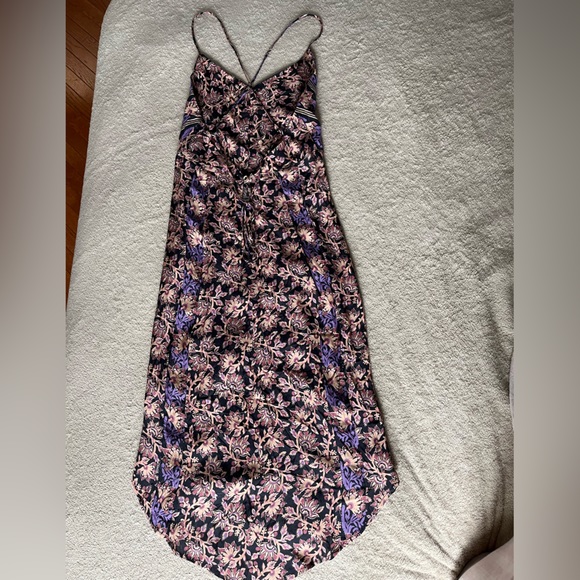 NWOT Free People XS midi boho dress long top purple black floral abstract split - Picture 4 of 10